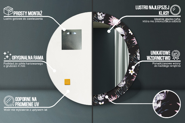 Miroir rond imprimé Fleurs du crâne