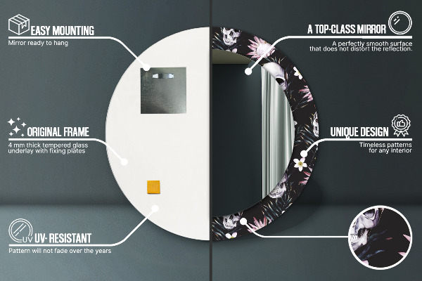 Miroir rond imprimé Fleurs du crâne