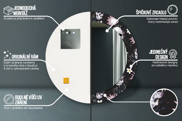 Miroir rond imprimé Fleurs du crâne