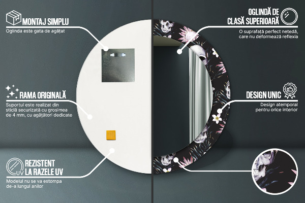 Miroir rond imprimé Fleurs du crâne