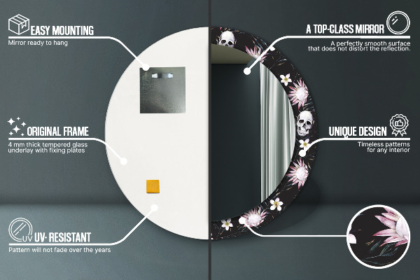 Miroir rond imprimé Fleurs du crâne