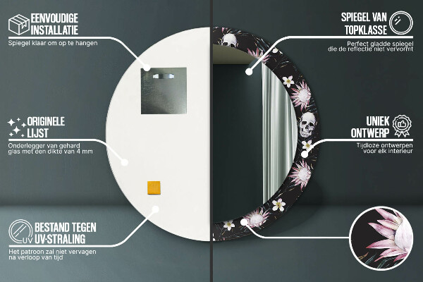 Miroir rond imprimé Fleurs du crâne
