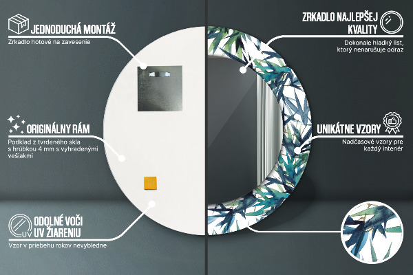 Miroir rond imprimé Palmiers bleus