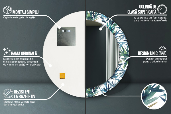 Miroir rond imprimé Palmiers bleus