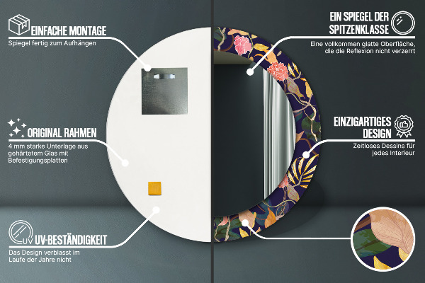 Miroir rond imprimé Plantes aquarelles