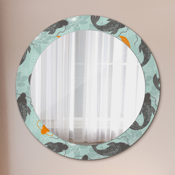 Miroir rond avec décoration Carpe chinoise