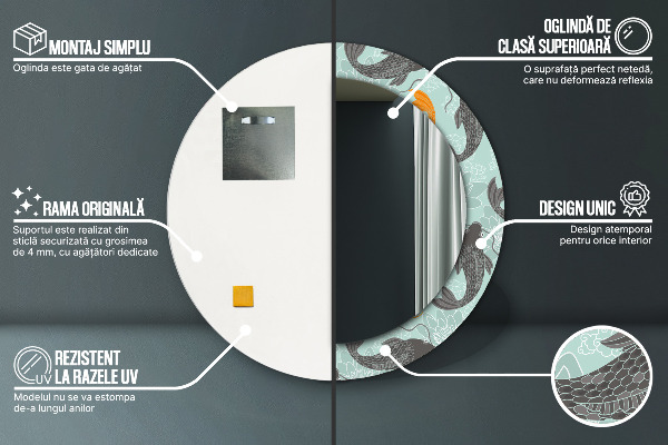 Miroir rond avec décoration Carpe chinoise