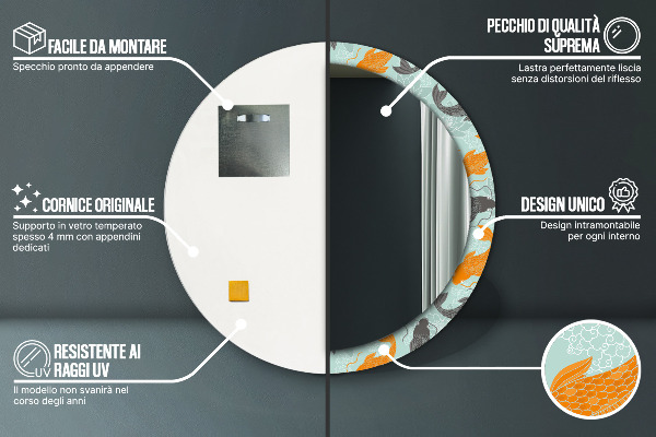 Miroir rond avec décoration Carpe chinoise