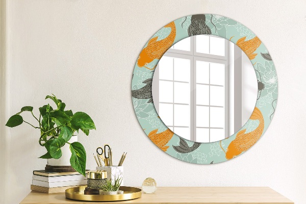 Miroir rond avec décoration Carpe chinoise