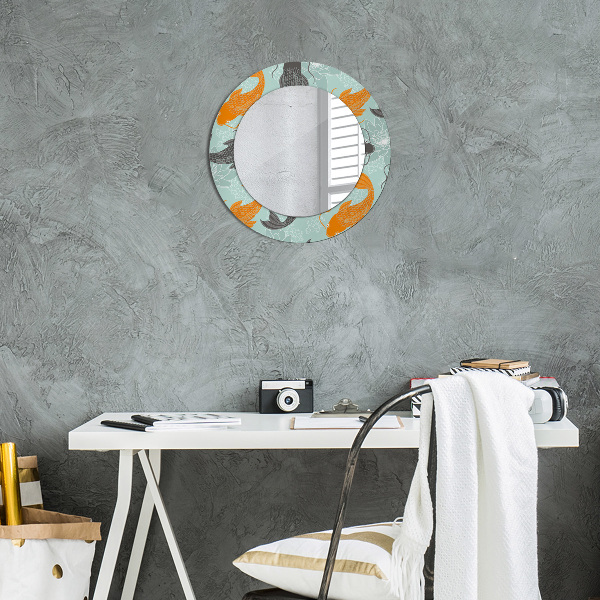 Miroir rond avec décoration Carpe chinoise