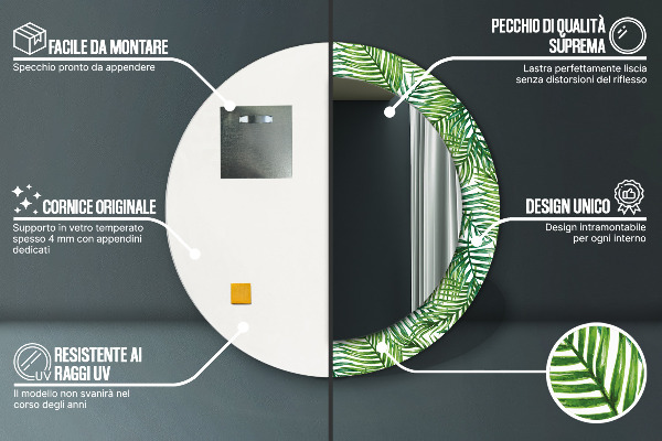 Miroir rond avec décoration Paume tropicale