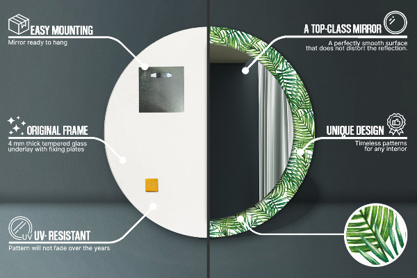 Miroir rond avec décoration Paume tropicale