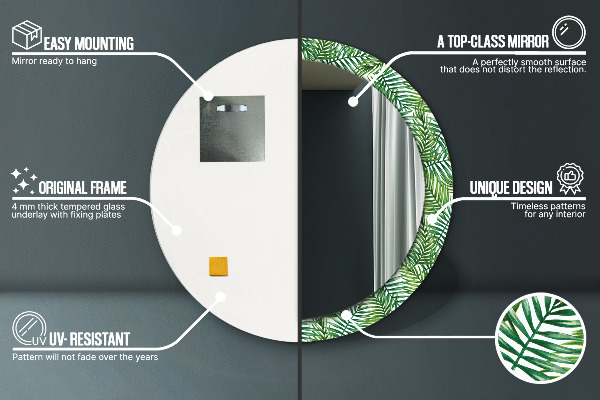 Miroir rond avec décoration Paume tropicale