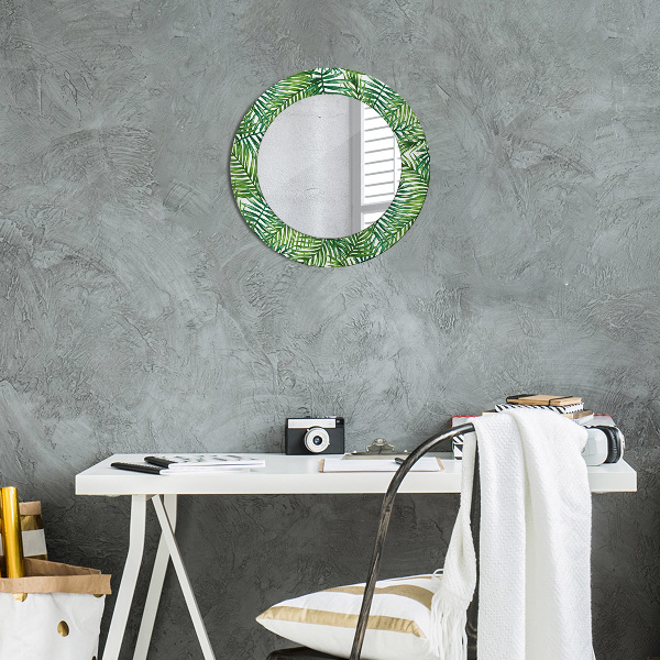 Miroir rond avec décoration Paume tropicale