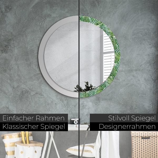 Miroir rond avec décoration Paume tropicale