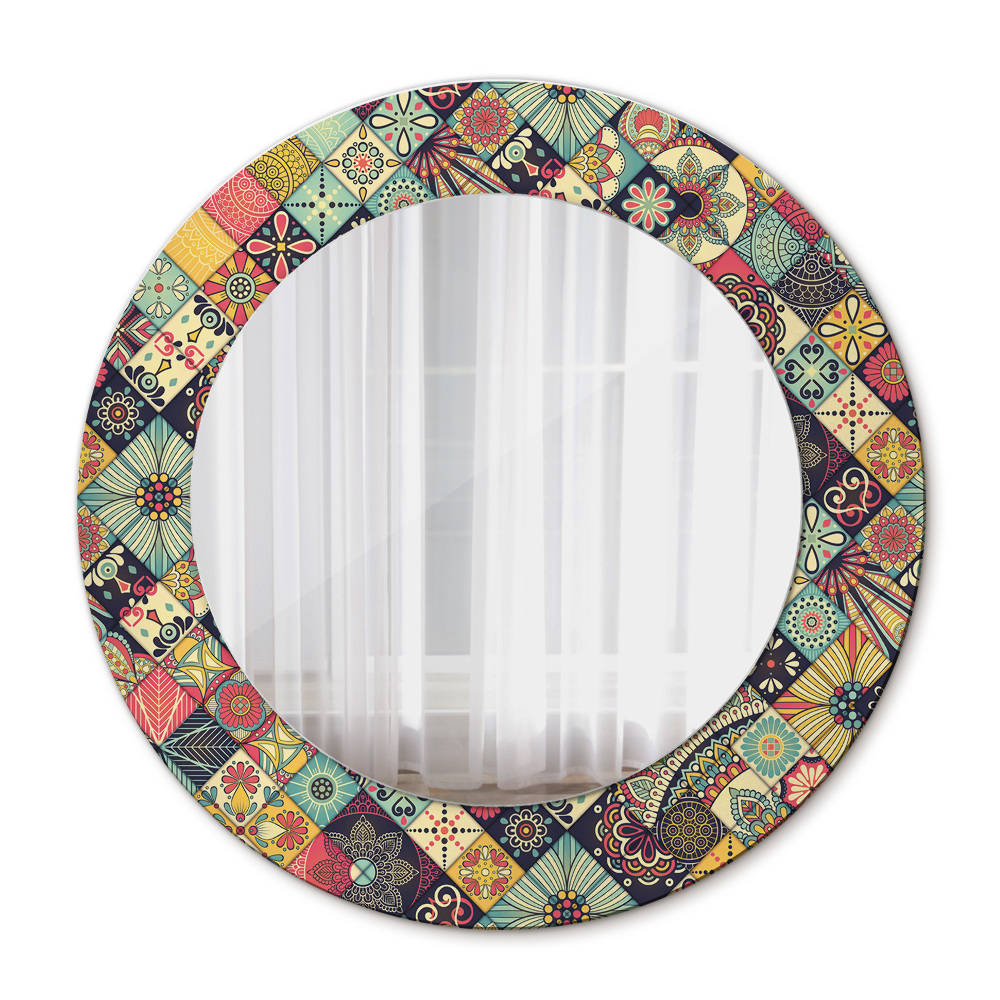 Miroir rond avec décoration Ethnique floral
