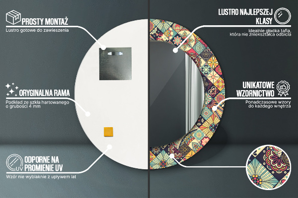 Miroir rond avec décoration Ethnique floral