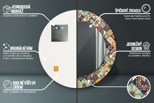 Miroir rond avec décoration Ethnique floral