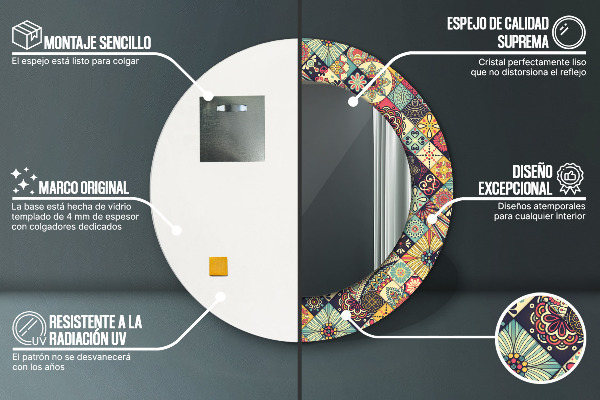 Miroir rond avec décoration Ethnique floral