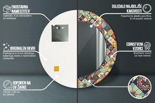 Miroir rond avec décoration Ethnique floral