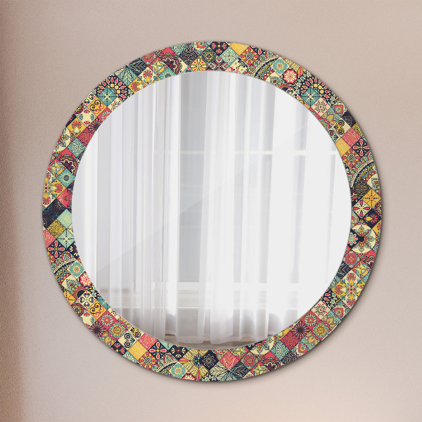 Miroir rond avec décoration Ethnique floral
