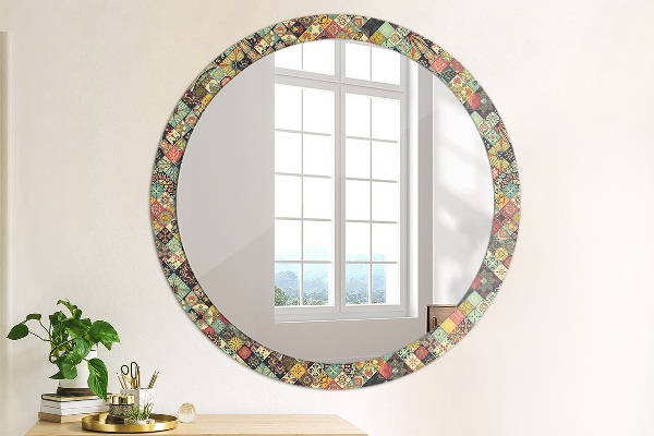 Miroir rond avec décoration Ethnique floral