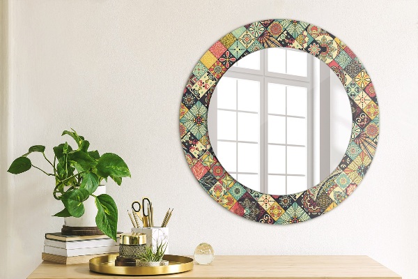Miroir rond avec décoration Ethnique floral