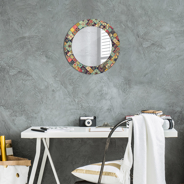 Miroir rond avec décoration Ethnique floral