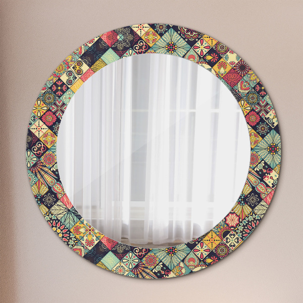 Miroir rond avec décoration Ethnique floral