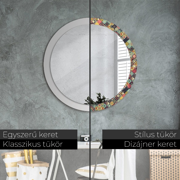 Miroir rond avec décoration Ethnique floral
