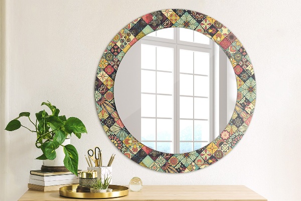 Miroir rond avec décoration Ethnique floral