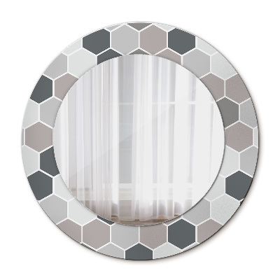 Miroir rond avec décoration Motif hexagonal