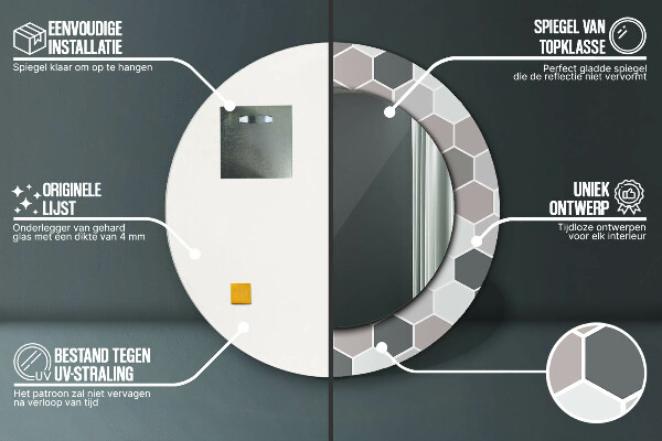 Miroir rond avec décoration Motif hexagonal