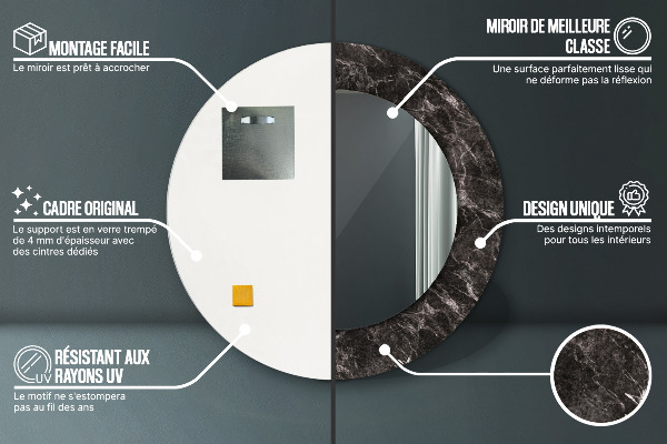 Miroir rond avec décoration Marbre noir