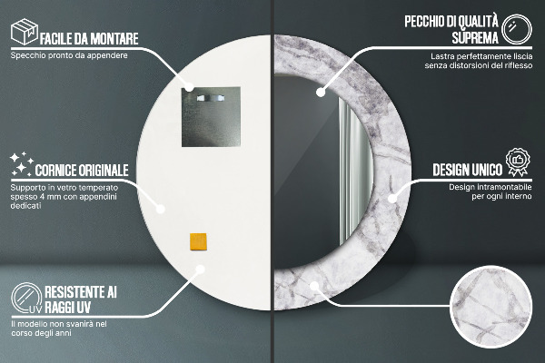 Miroir rond avec décoration Marbre blanc