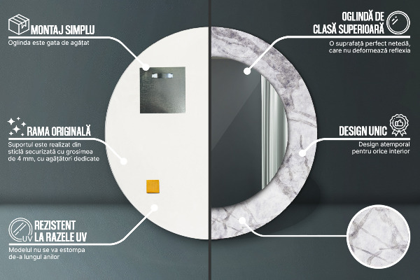 Miroir rond avec décoration Marbre blanc