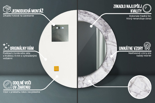 Miroir rond avec décoration Marbre blanc