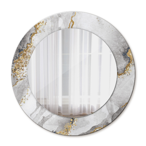 Miroir rond cadre avec impression Or marbre blanc