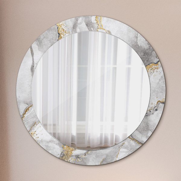Miroir rond cadre avec impression Or marbre blanc
