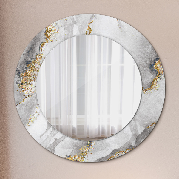 Miroir rond cadre avec impression Or marbre blanc