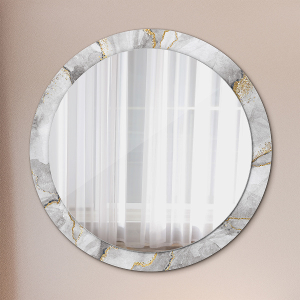 Miroir rond cadre avec impression Or marbre blanc