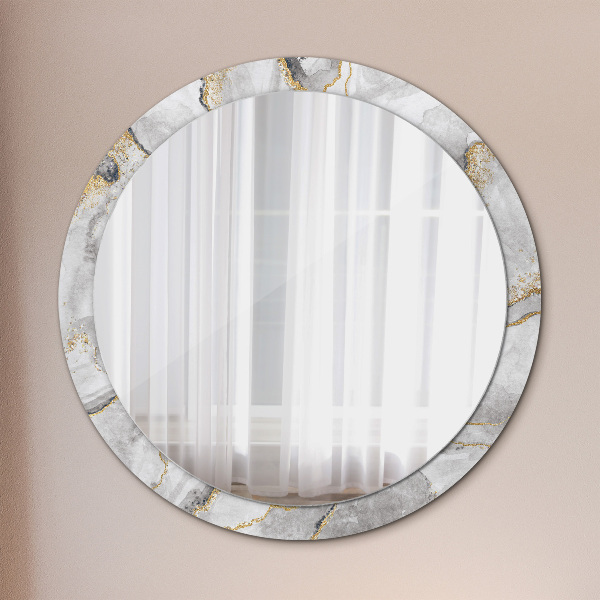Miroir rond cadre avec impression Or marbre blanc