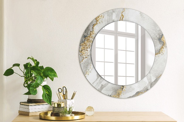 Miroir rond cadre avec impression Or marbre blanc