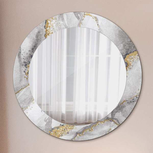 Miroir rond cadre avec impression Or marbre blanc