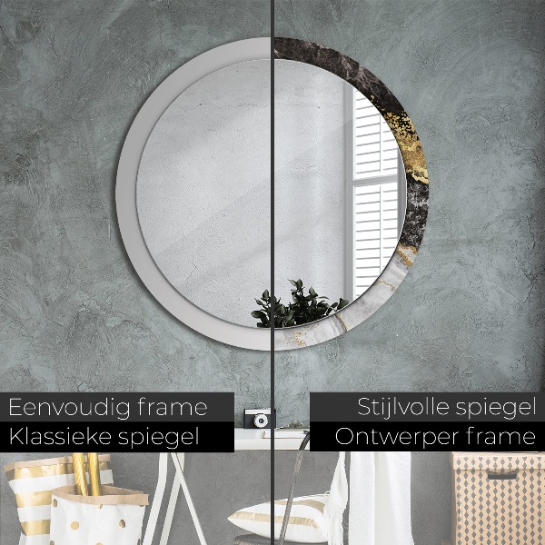 Miroir rond cadre avec impression Marbre et or