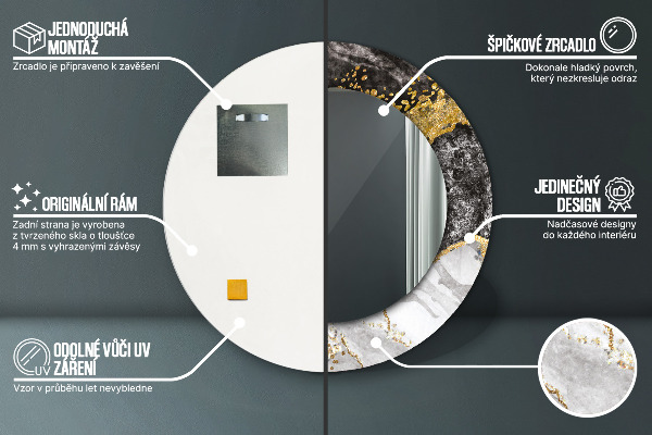 Miroir rond cadre avec impression Marbre et or