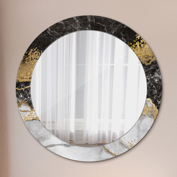 Miroir rond cadre avec impression Marbre et or