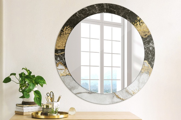 Miroir rond cadre avec impression Marbre et or