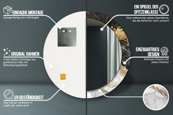 Miroir rond cadre avec impression Marbre et or