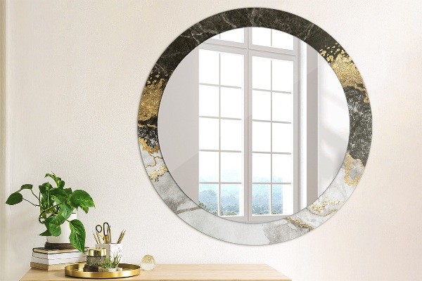 Miroir rond cadre avec impression Marbre et or